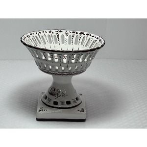 Vintage Portuguese Reticulated Pedestal Basket Hand Painted‎ Bowl